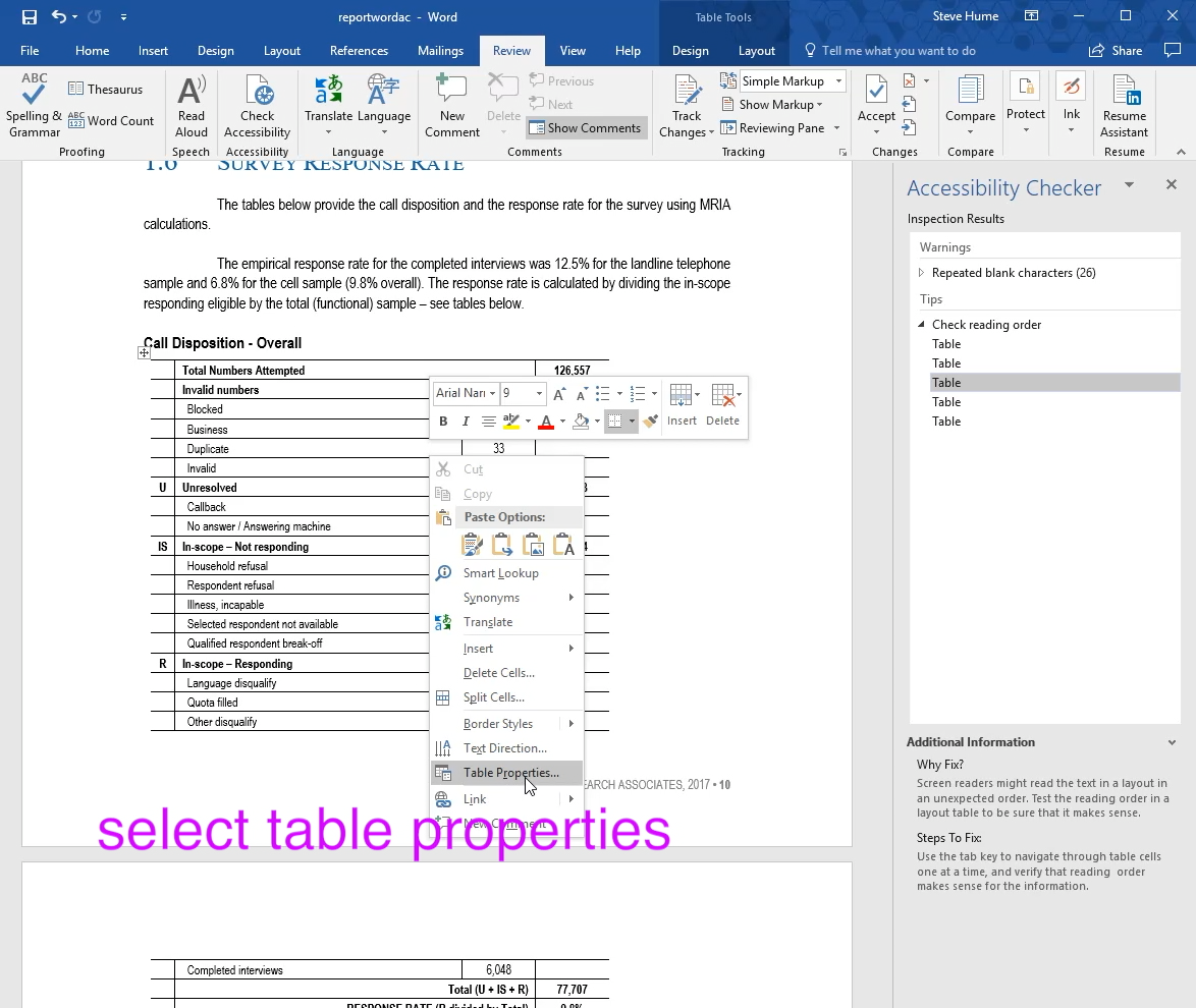 open table properties