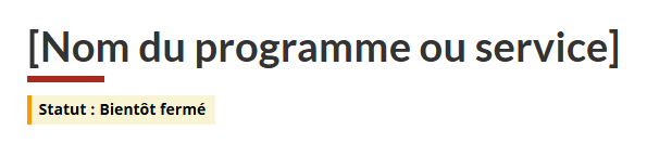 Étiquette d'avertissement sous le titre d'une page. Version texte ci-dessous&nbsp;:
