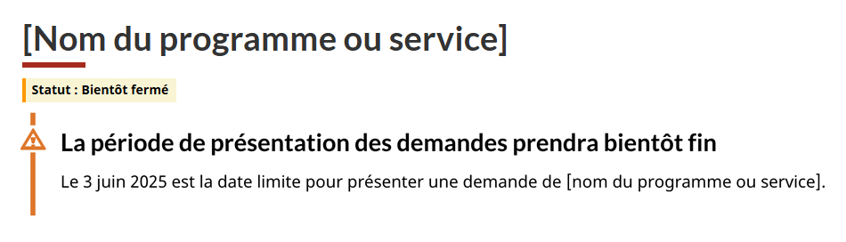 Alerte d'avertissement en haut de la page. Version texte ci-dessous&nbsp;: