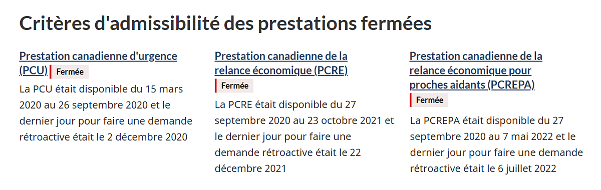 Étiquettes d'avertissement dans de multiples menus d'accueil thématiques. Version texte ci-dessous&nbsp;: